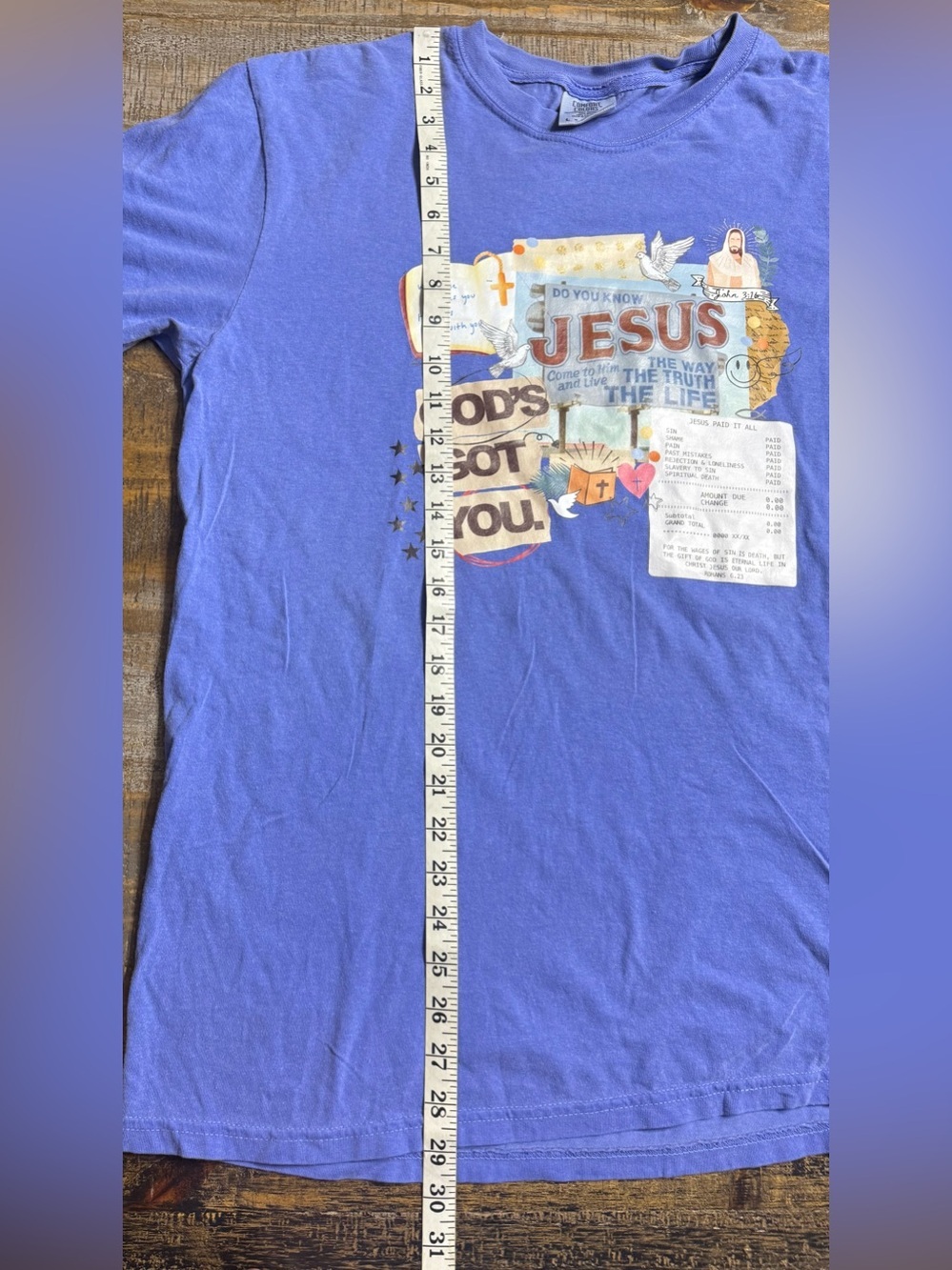 Comfort Colors Blue Christian Graphic Tee - "God's Got You" - Picture 6 of 6